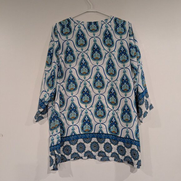 Violet + Claire Paisley Blouse Teal Blue White Size 1X - Picture 6 of 6